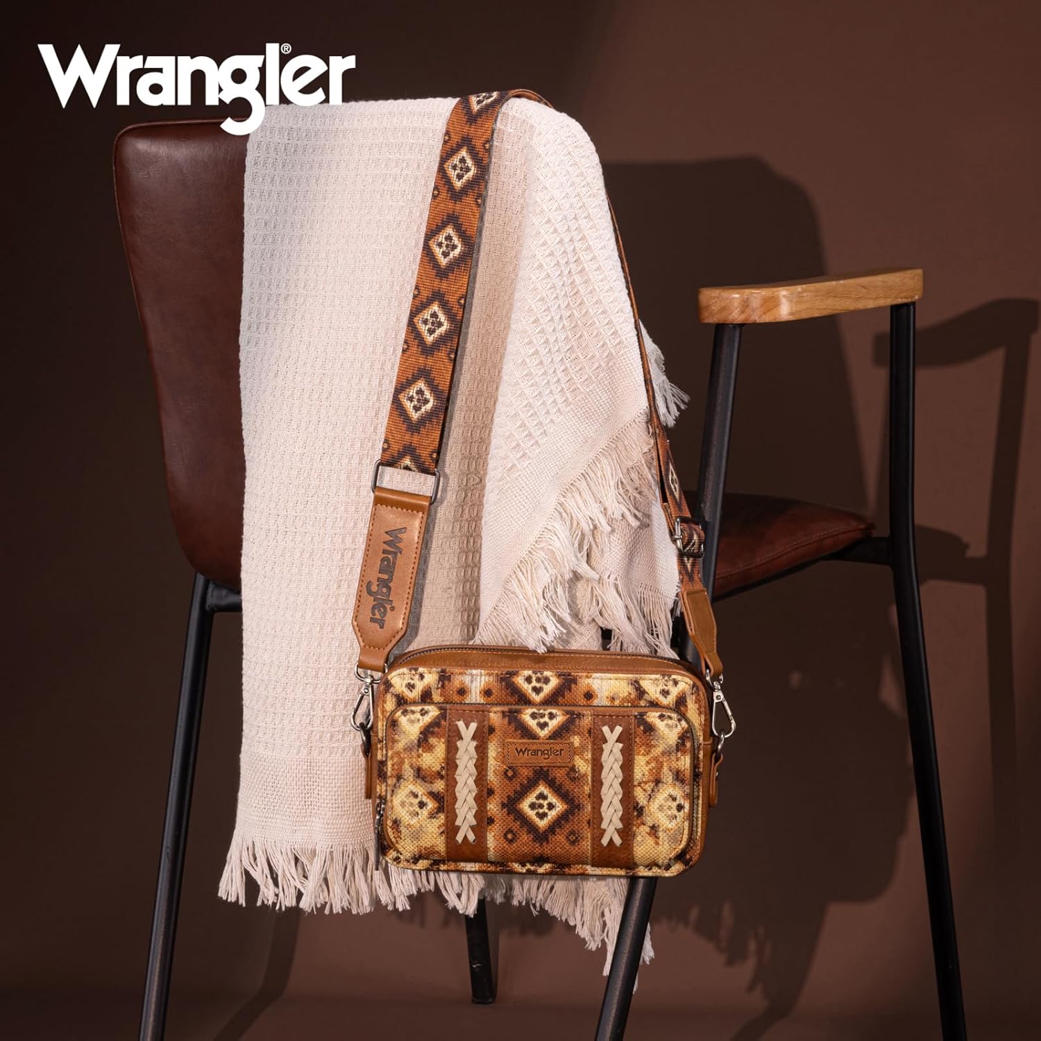 Wrangler Aztec Crossbody Bag for Women Multi Pocket Shoulder Bag Boho Cross Body Wallet Purse - Image 3