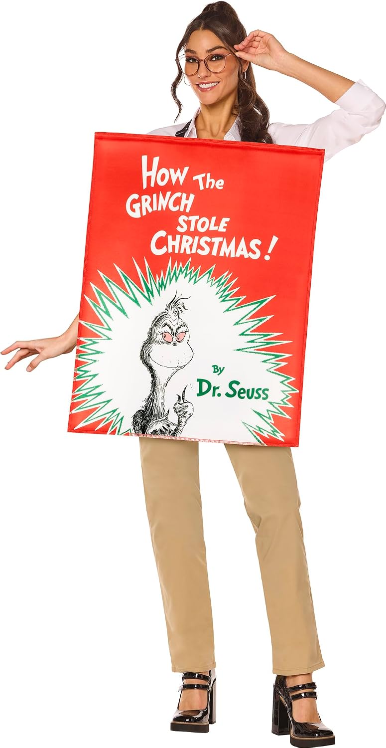 InSpirit Designs Adult QU!K CHANGE Dr. Seuss How the Grinch Stole Christmas Book Cover Costume | Officially Licensed