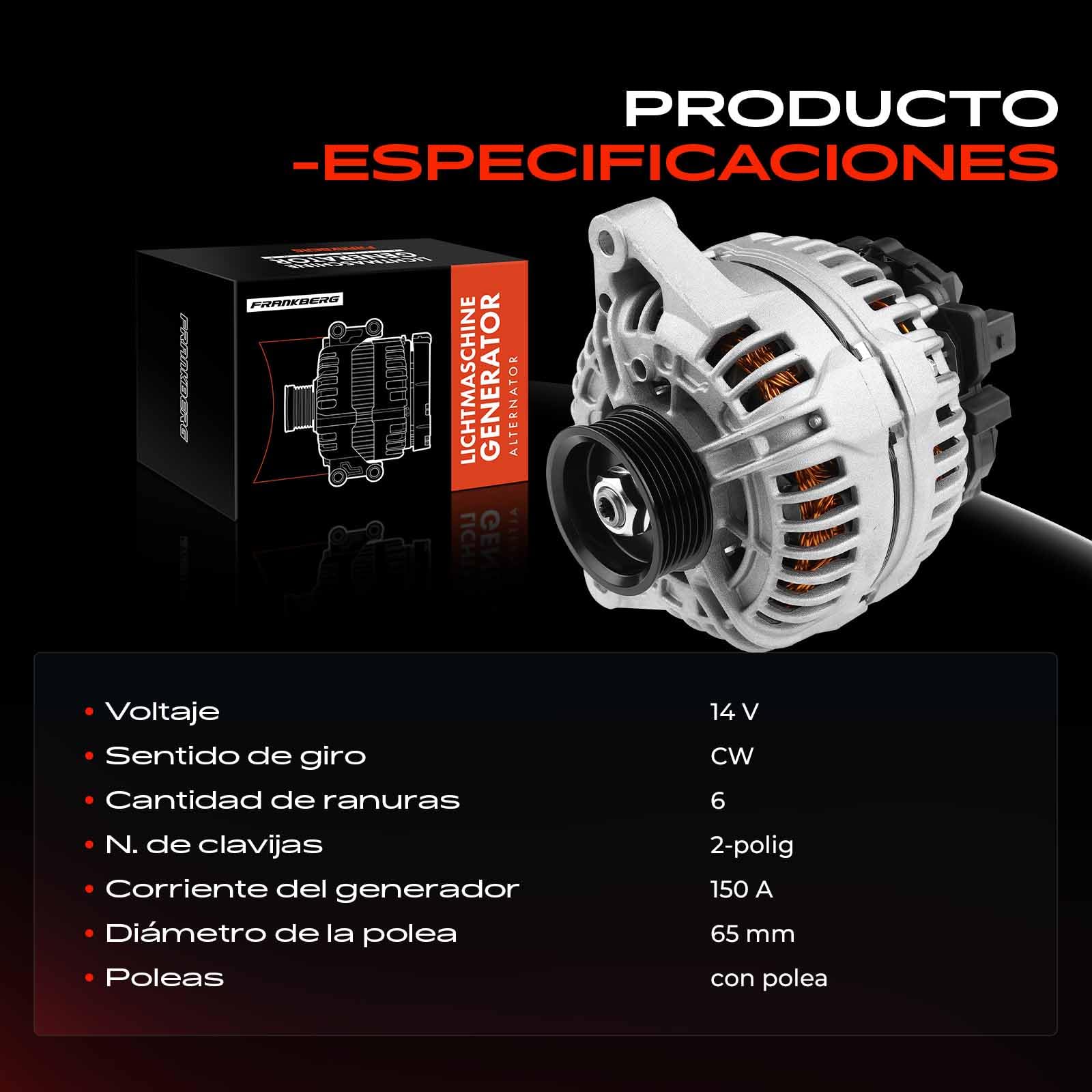 Frankberg Alternador Alternador con Polea de Rueda Libre Compatible con Allroad 4BH 2.5L A4 cabrio 8H7 2.4L A4 Avant 8E5 2.5L A6 Avant 4B5 4B6 2.5L A4 cabrio 8H7 2.5L Replace# 0986044480