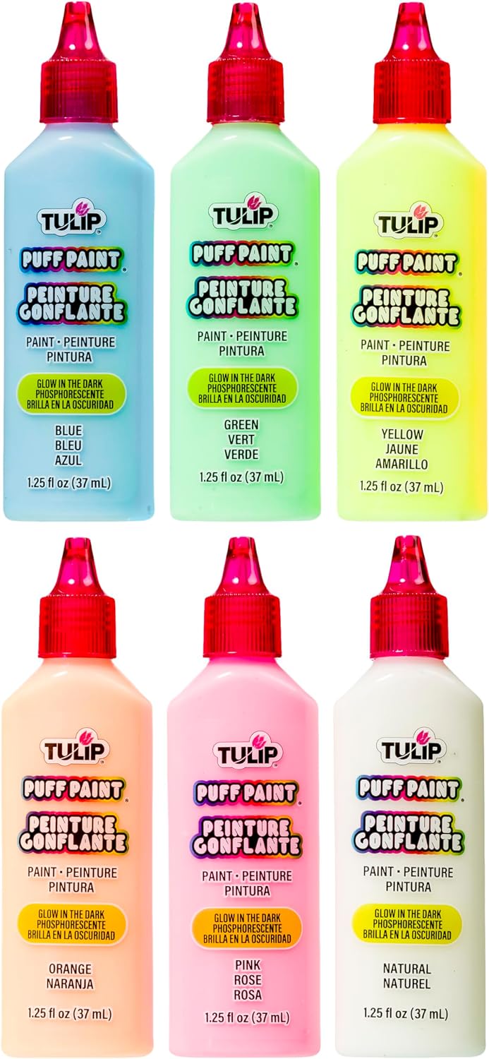 TULIP Dimensional Glow Fabric Paint, 6-Pack, Glow, Multi Color (29025)
