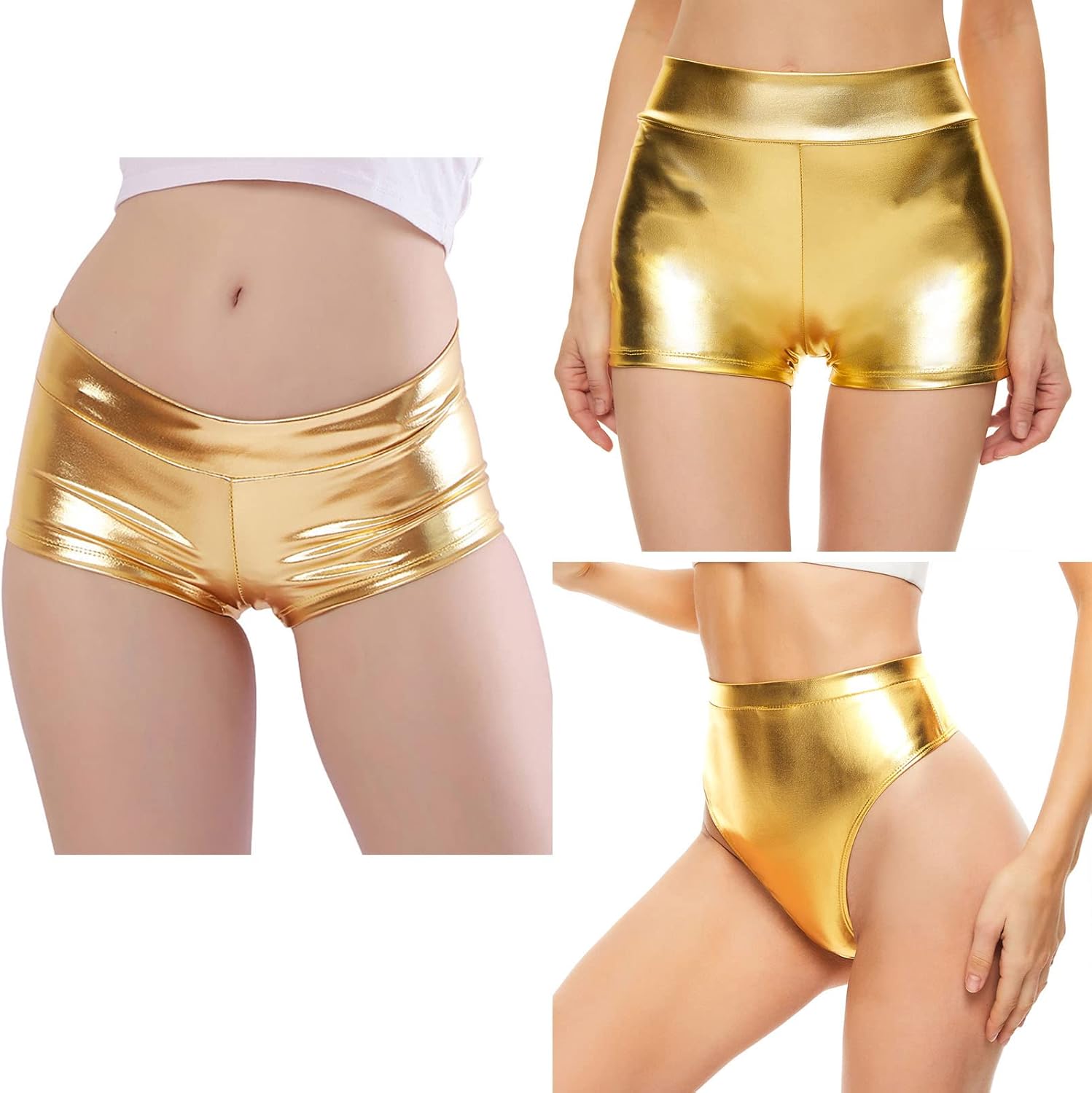 Kepblom Women's 3 Pack Shiny Metallic Rave Booty Shorts Hot Pants Dance Bottom