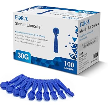 FORA Sterile Lancets 30G - Pack of 100 - Disposable Lancets for Blood Glucose Testers, Gentle &amp; Low Pain