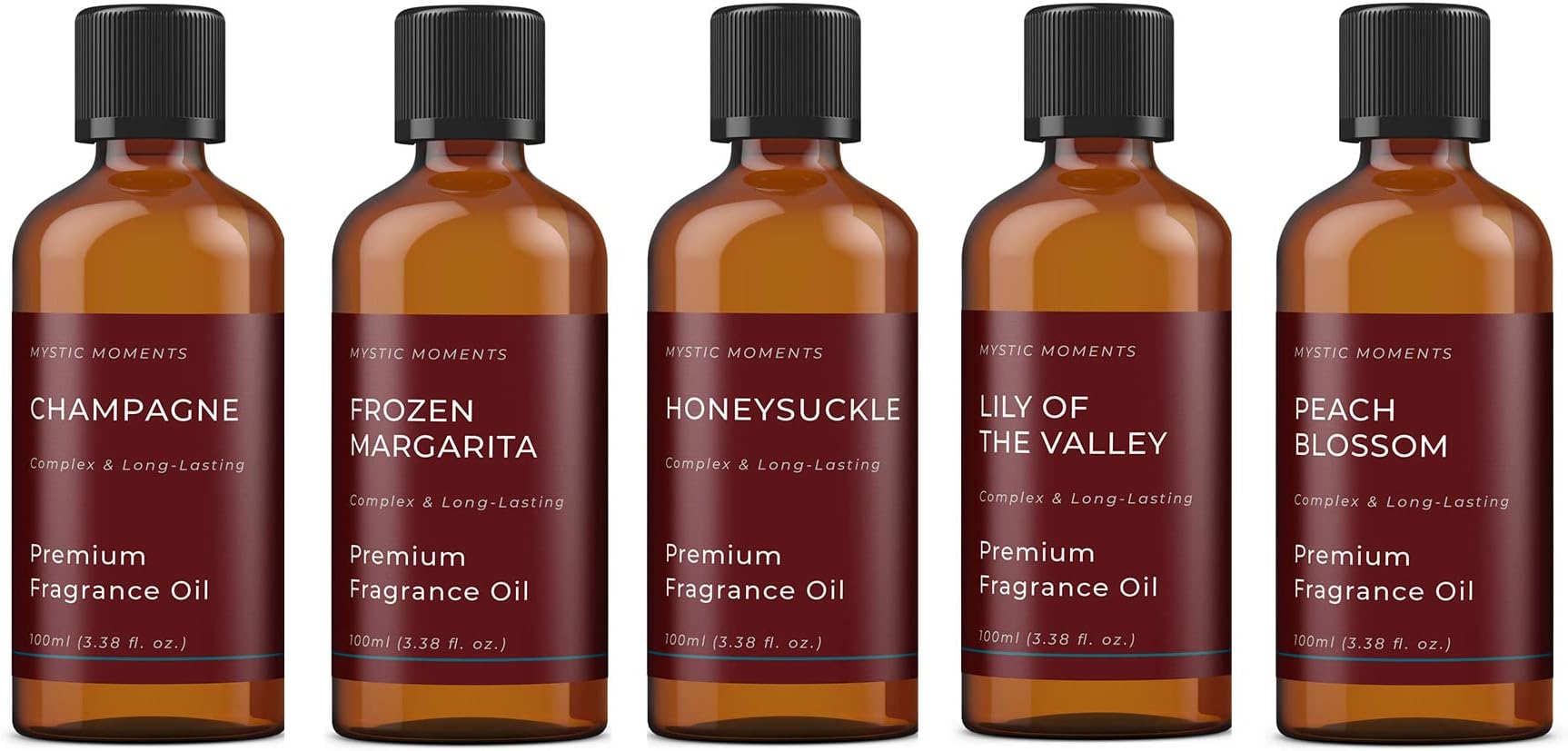 Mystic Moments | Hers Fragrance Oil Gift Starter Pack 5x100ml | Champagne, Frozen Margarita, Honeysuckle, Lily of The Valley, Peach Blossom | Perfect as a Gift