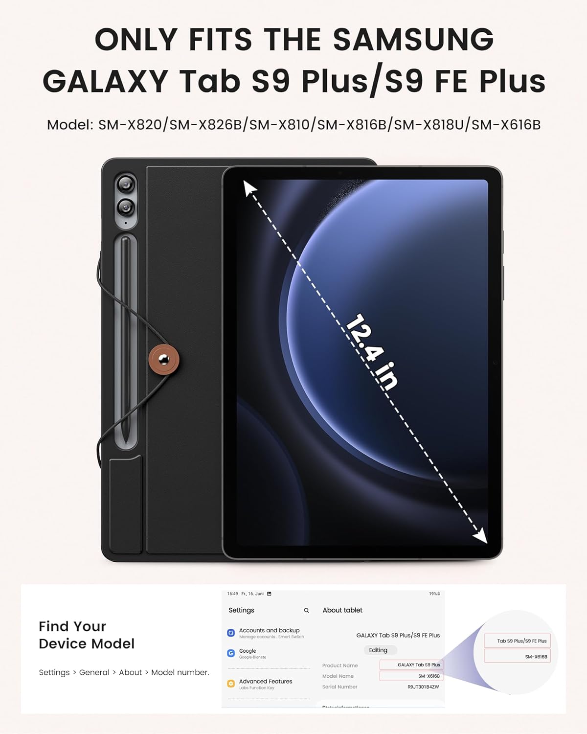 INFILAND Keyboard Case for Samsung Galaxy Tab S10 Plus/S9 Plus /S9 FE+ (12.4 inch) with 7-Color Backlight & High Precision Trackpad, Slim and Portable Detachable Folder Style Keyboard Case,Black