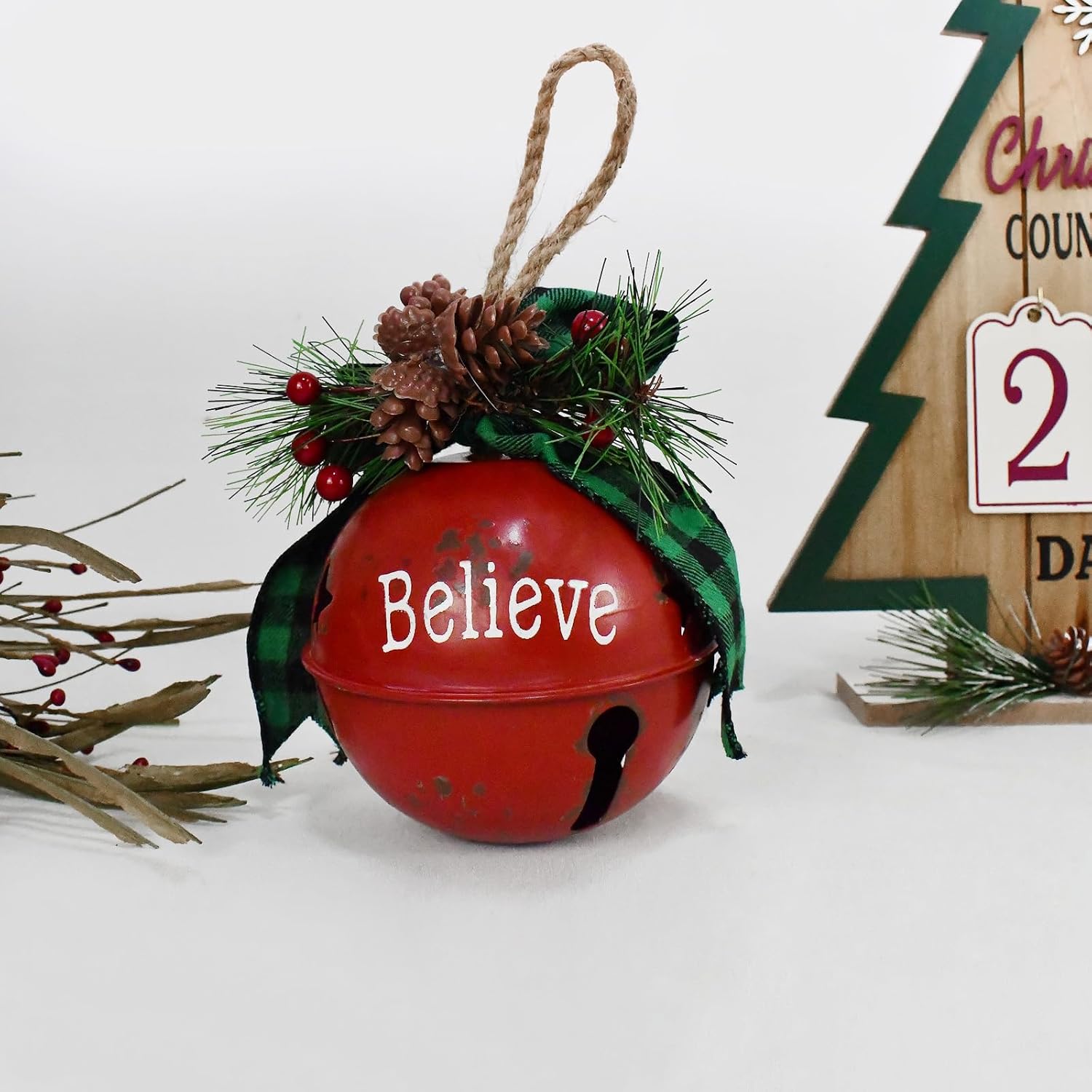 Christmas Jingle Bell Decoration, 4.5X4.5 Inch Rustic Metal Jingle Bell Hanging Christmas Tree Bell Ornaments Star Cutout Bell Hope Bell Xmas Holiday Decor Party and Festival Decoration