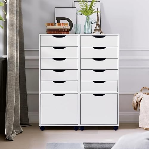 Miniatura 6 de TUSY Organizador de 7 cajones, cómoda alta con ruedas giratorias, archivos Alex para oficina en casa, color blanco