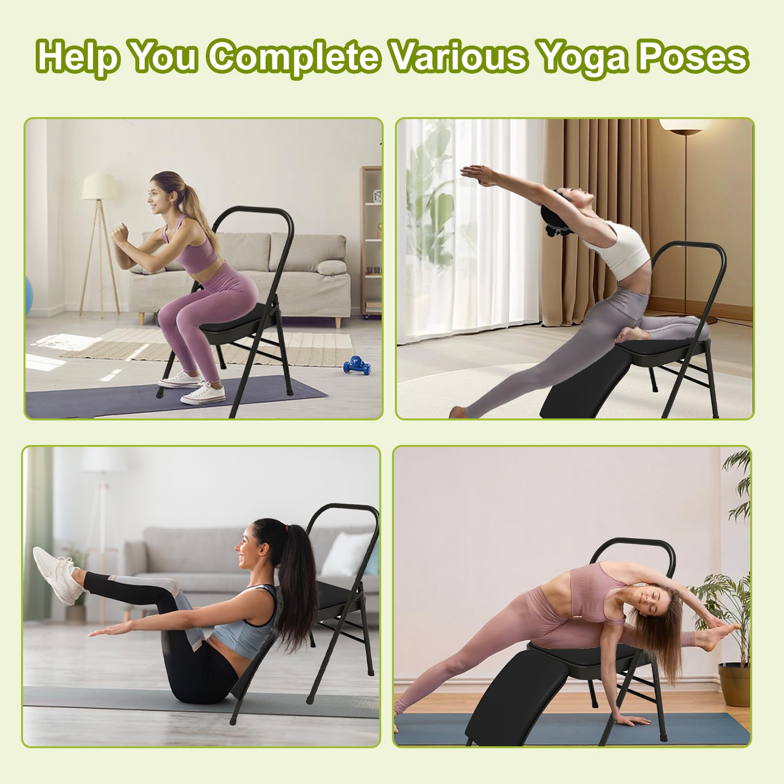 Sedia da yoga, pieghevole, ausiliaria per yoga, con supporto lombare, in pelle PU, pieghevole, strumento di allenamento per studio di yoga, fitness a casa