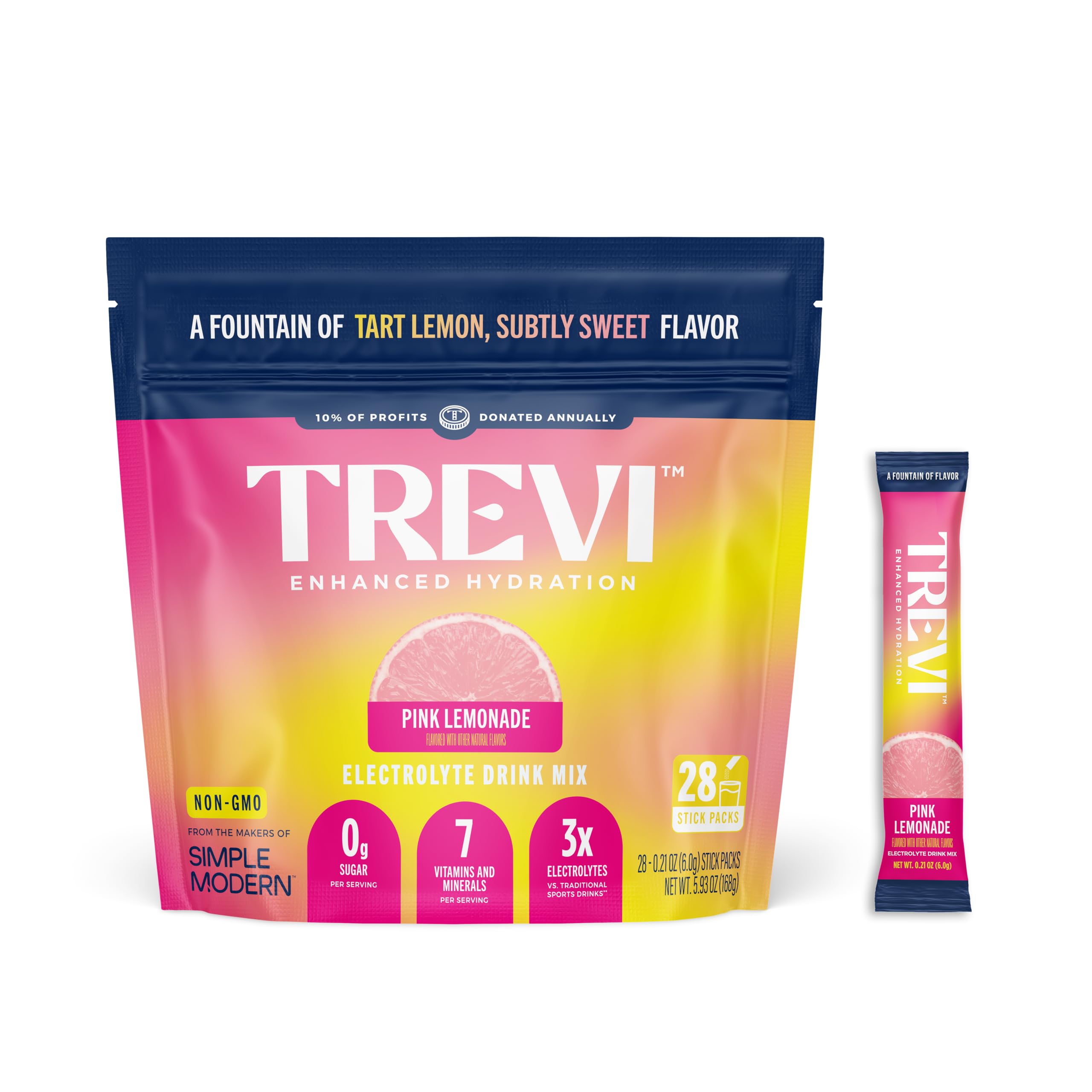 TREVI™ Sugar Free Electrolytes - Drink Mix Hydration Powder Packets - 28 Count - Pink Lemonade