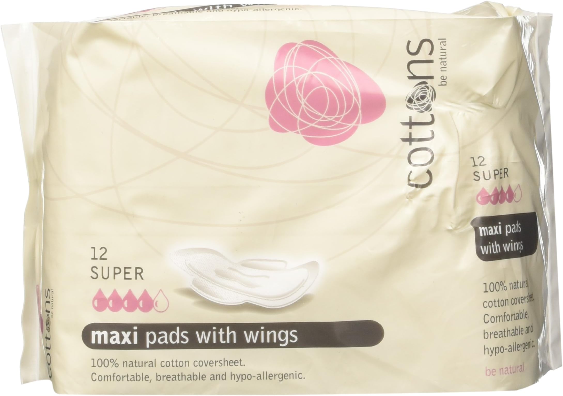 Cottons Maxi Sanitary Towels with Wings 100% Cotton - Pack of 12