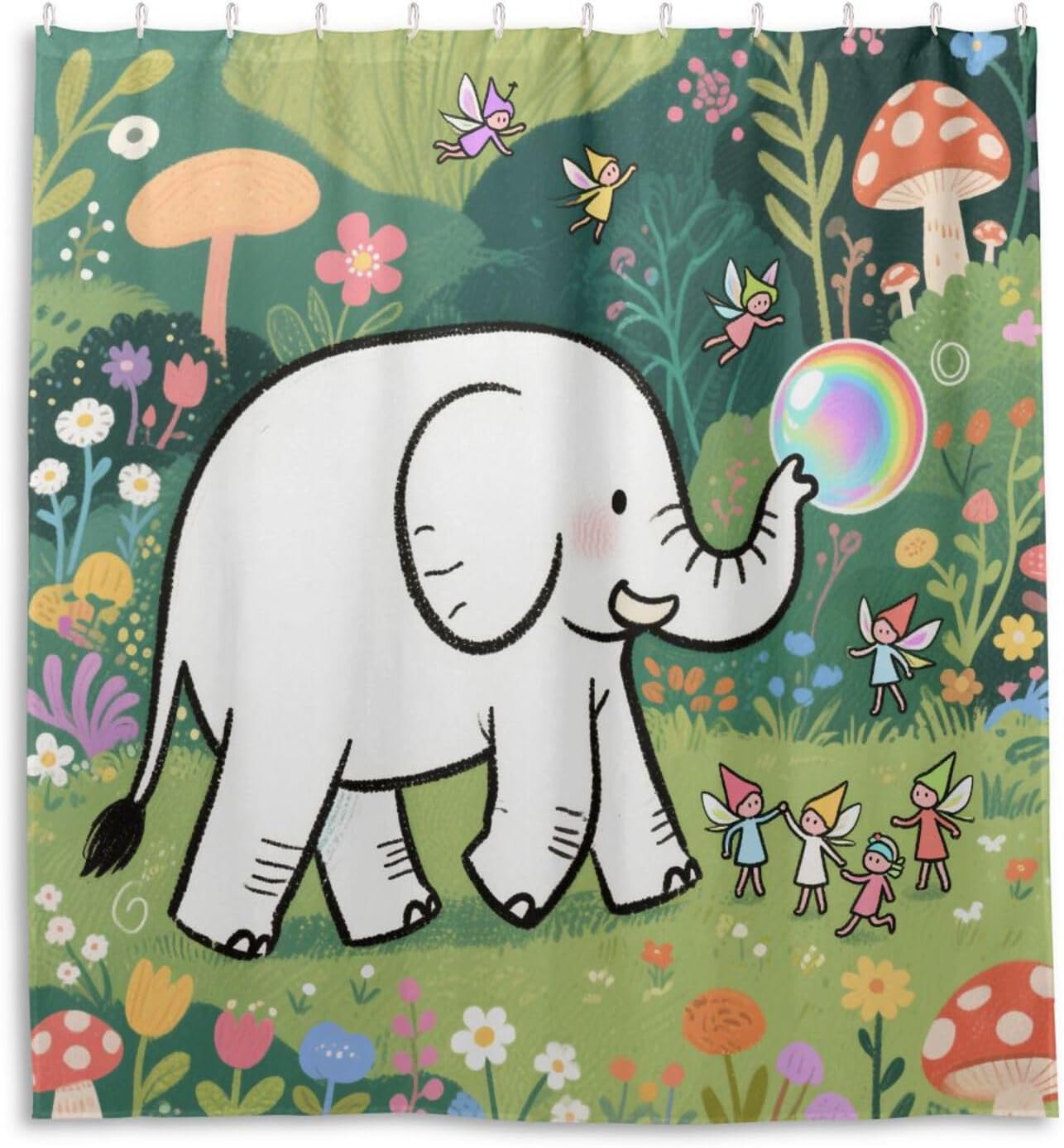66x72 Inch Water Repellent Material Standard Shower Curtain with Hook Elephant Safari Elf Color Polyester Washable Curtain Chic Liner for Decor Shower
