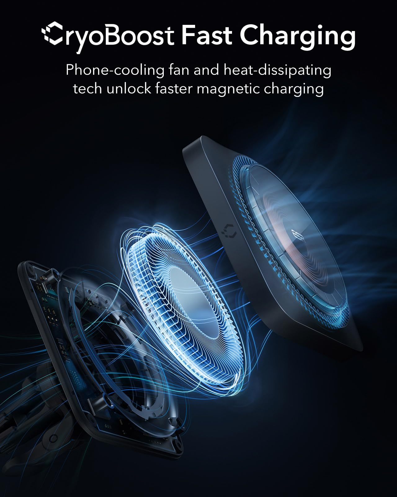 ESR HaloLock Caricatore Wireless per Auto con CryoBoost, Compatibile con iPhone Serie 15/14/13/12/MagSafe e Le custodie magnetiche, Ricarica Veloce, Ventola di Raffreddamento, Nero Opaco