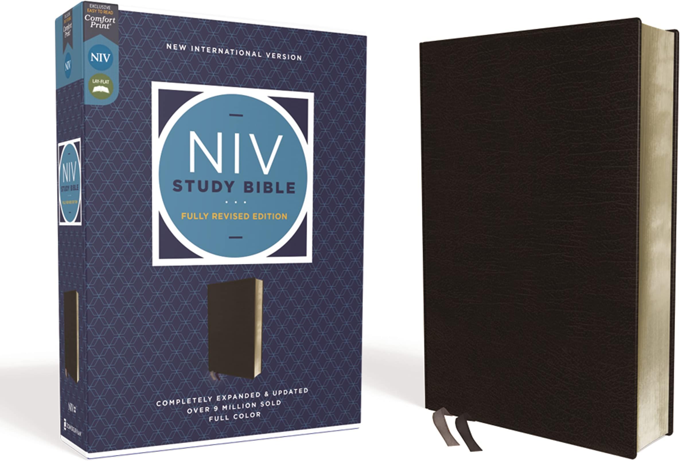 NIV Study Bible, Fully Revised Edition (Study Deeply. Believe Wholeheartedly.), Bonded Leather, Black, Red Letter, Comfort Print