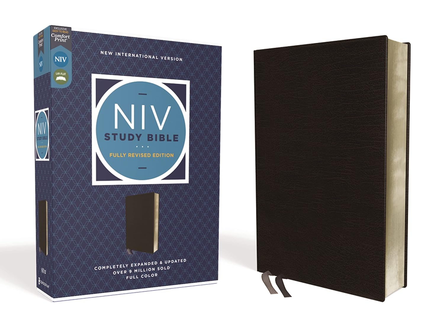 NIV Study Bible Fully Revised Edition Bonded Leather Black Red Letter Comfort Print Zondervan
