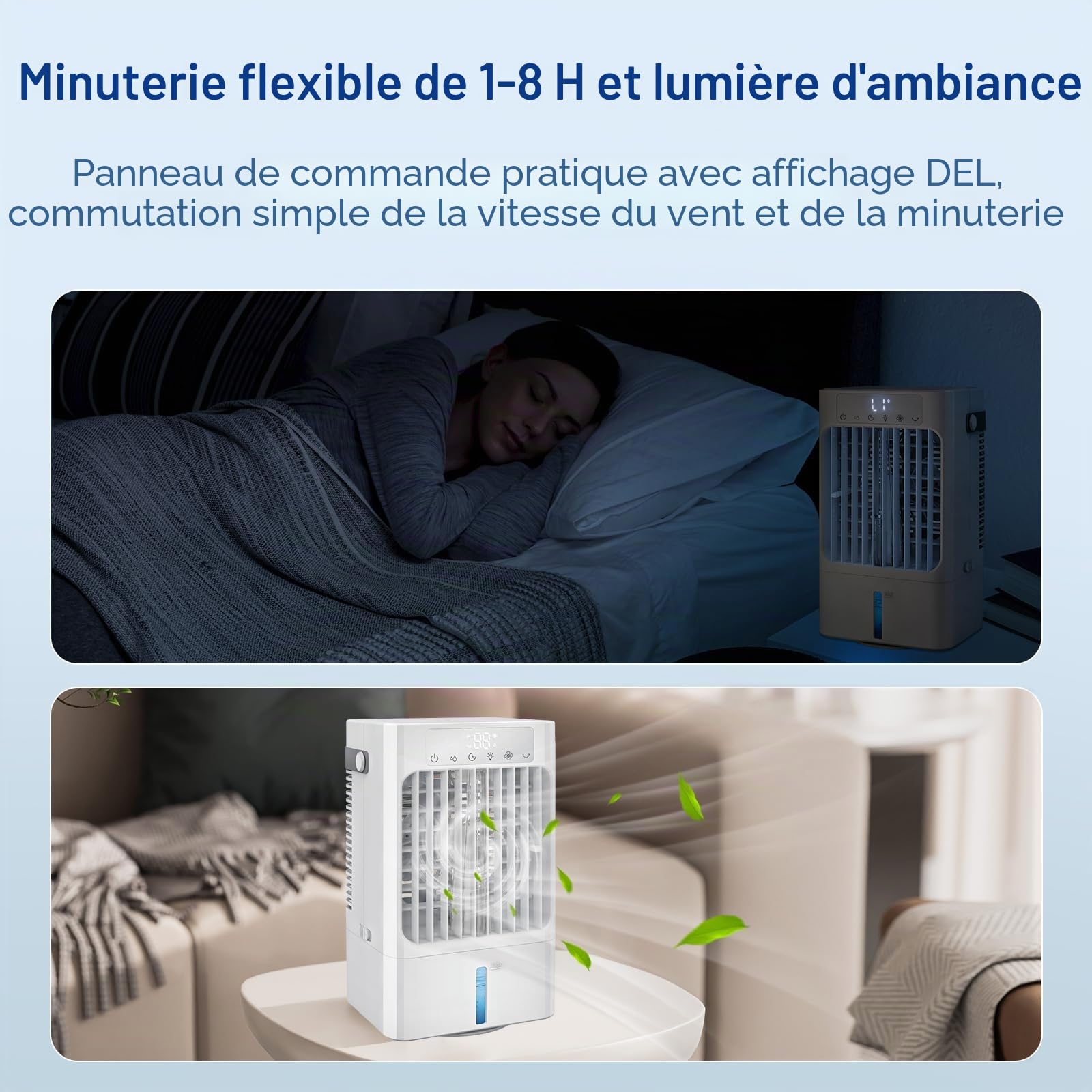 Climatiseur mobile petit, ventilateur silencieux avec refroidissement à eau, ventilateur de table 3 en 1 pour la maison et le bureau, ventilateur d'air portable avec réservoir d'eau de 900 ml