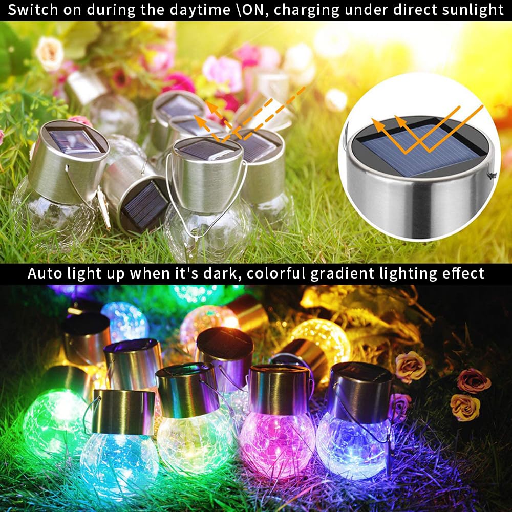 HIQE-FL Solarlampen für Außen Hängend,10 Stück Wetterfest LED Solar Hängend Lampen,Solarleuchten für Garten,Solar Glas Risslicht für Außen Deko,Balkon,Party Dekoration