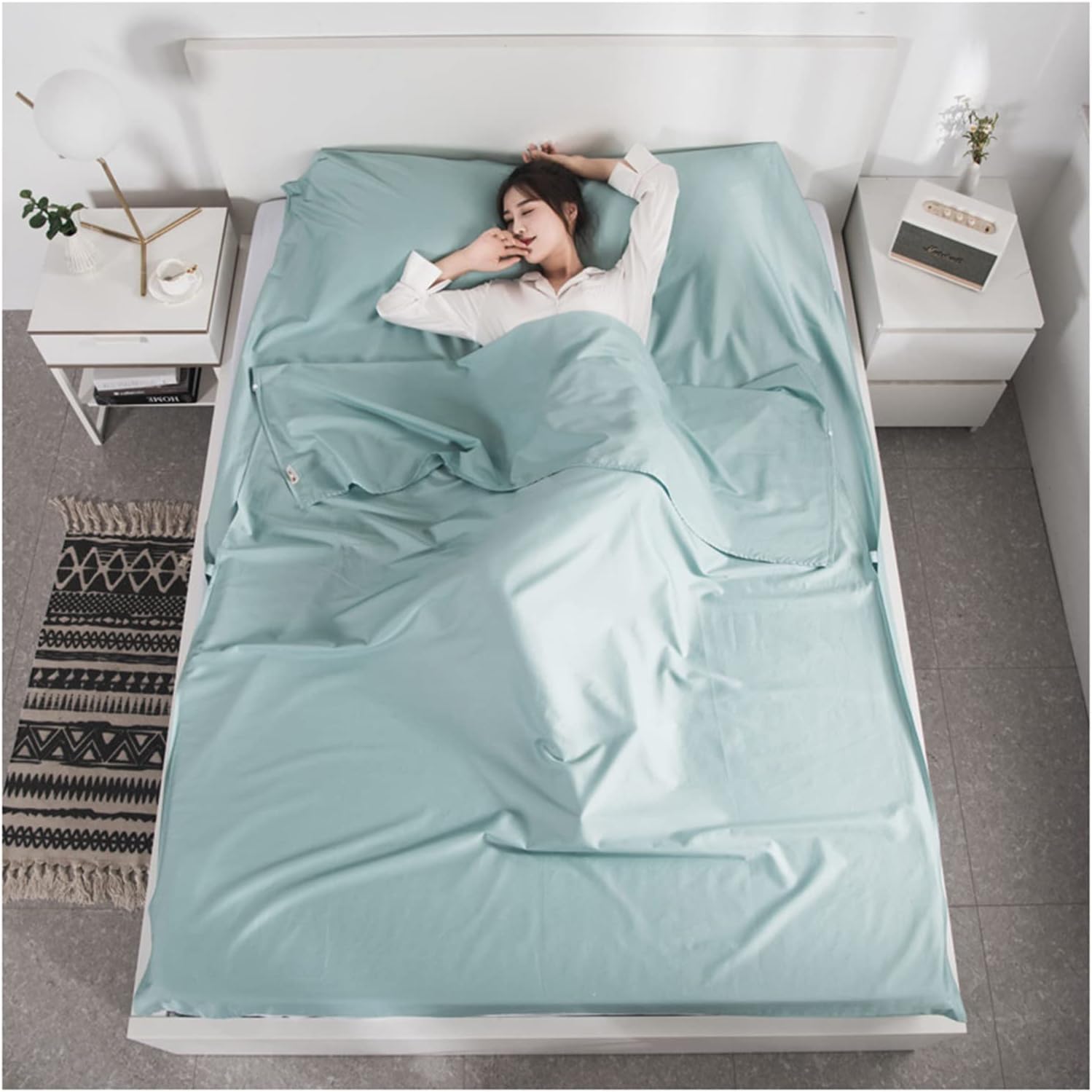 Sleeping Bag Liners Ultralight Compact Sleeping Bag Liner, Outdoor Adult Sleeping Bag for Camping Travel Hotel Sheets, Soft and Comfortable Cotton Fabric (Color : Light Blue, Size : 200x210cm)