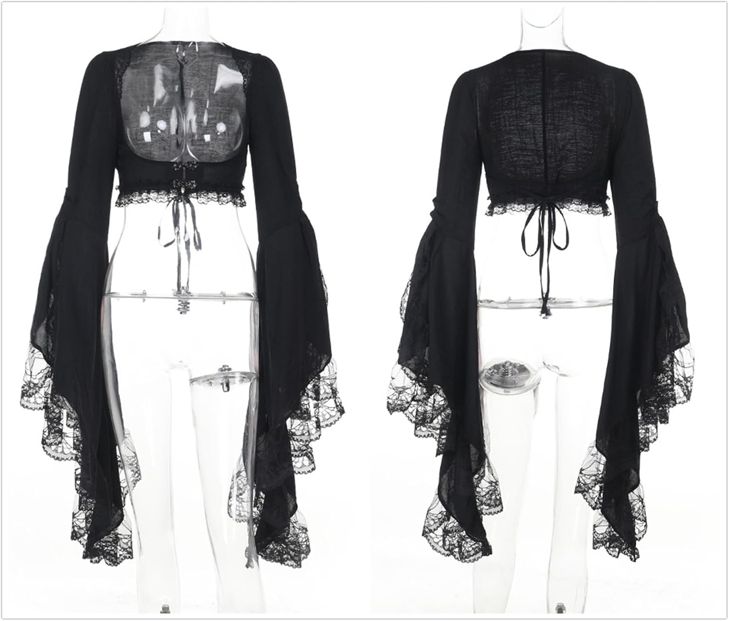win2win Women Victorian Bell Long Sleeve Crop Shrug Top - Vintage Tie Lace Trim Bolero Gothic for Formal Evening Dresses