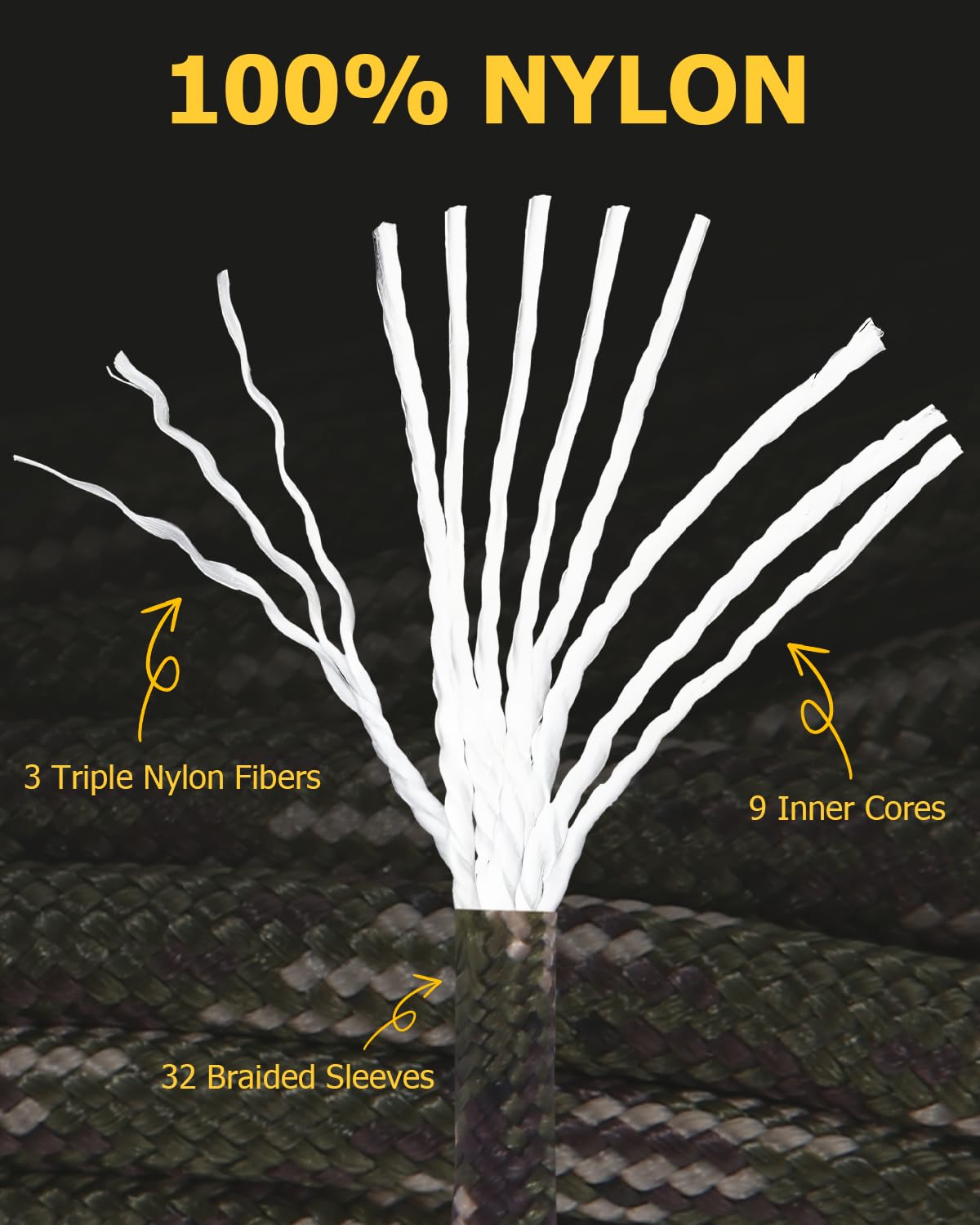 48 m Paracord 4 mm, odporna na rozerwanie, 100% nylonowa, 9 rdzeni, linka Paracord, 4 sztuki x 12 m, zestaw Paracord, wytrzymuje do 280 kg, odporna na warunki atmosferyczne, do survivalu, na