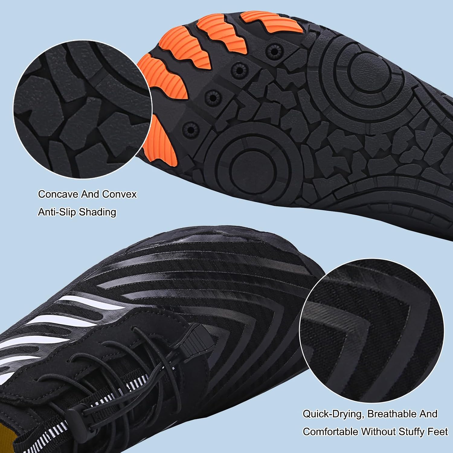 Water Shoes Men,Hike Barefoot Shoes Womens,Pro Barefoot Shoe with Wide Toe Box,Waterproof Trail Running Healthy & Non-Slip Athletic Barefoot Footwear Swim Shoe Women Black Orange