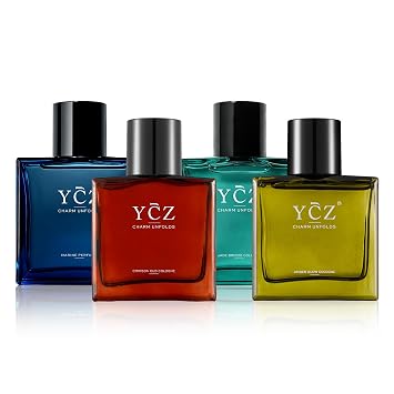 Ycz 4 Pack Mens Cologne Gift Set, 1.7 Fl Oz, Marine, Fruity Chypre, Spicy Oriental & Aromatic Citrus Fragrances, Long-Lasting Eau de Parfum Collection for Men, for Daily Wear, Date Night and Gifts