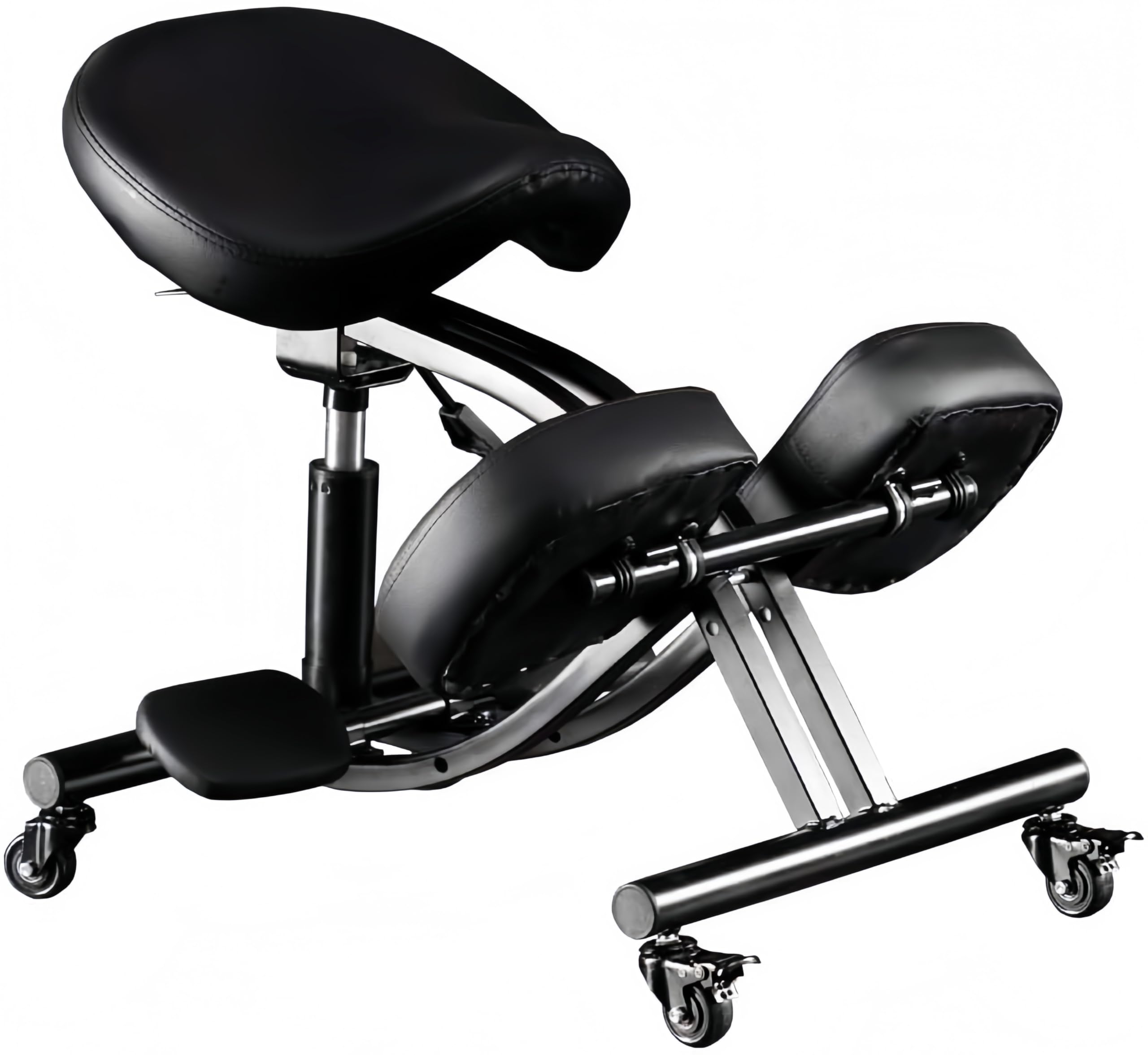 Ergonomischer Kniestuhl, Sattelhocker für Zuhause und Büro mit abgewinkeltem Sitz zur Verbesserung Ihrer Körperhaltung, verstellbare Fußstütze, Schwarz