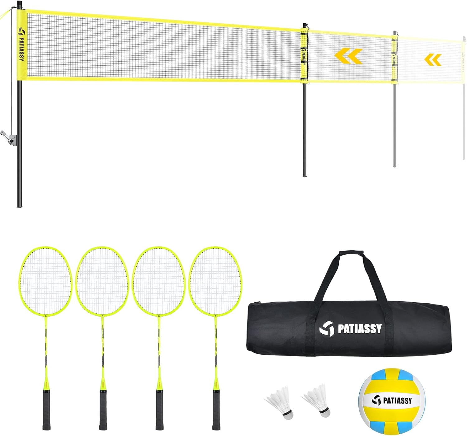Patiassy Height and Width Adjustable Volleyball and Badminton Combo Set with Net : Sports & Outdoors