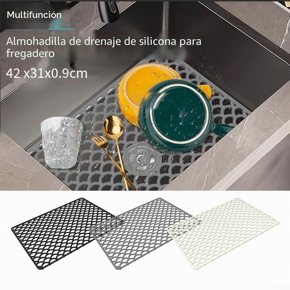 Protector de fregadero de silicona, para uso en cocina, seguro para el contacto con alimentos y fácil de limpiar (blanco)