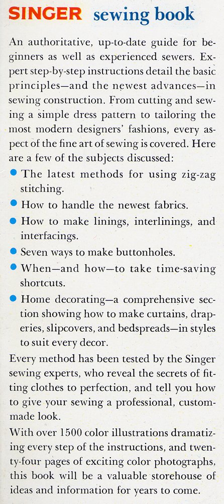Singer Sewing Book The Complete Guide to Sewing      Hardcover – January 1, 1969