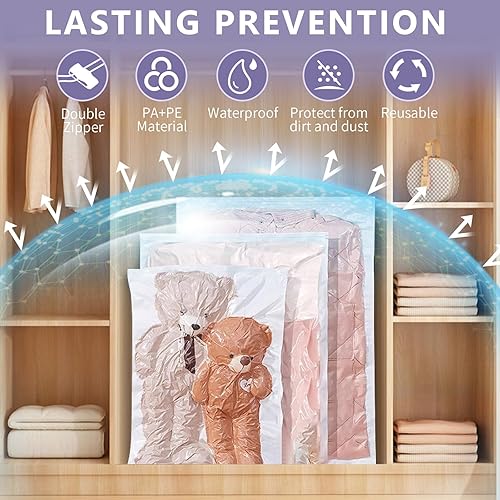 Miniatura 3 de Paquete de 12 bolsas de almacenamiento al vacío, bolsas ahorradoras de espacio, para edredones y mantas, juguetes de peluche, bolsas de sellado al