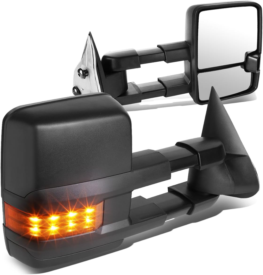 Auto Dynasty Pair Black Manual Telescoping Folding w/Amber Signal Light Side Towing Mirrors Compatible with Silverado Sierra 03-07