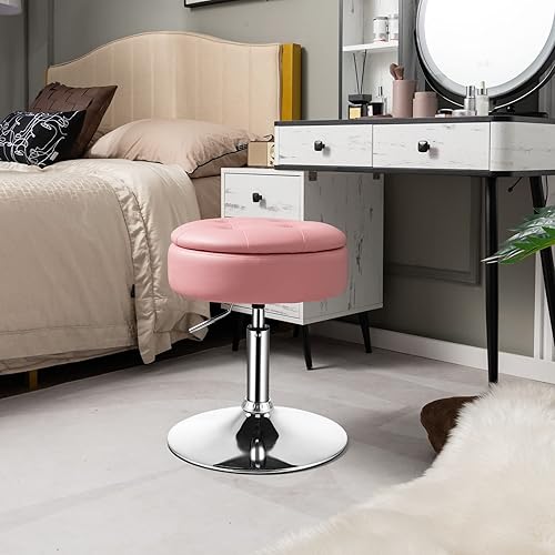 Miniatura 8 de Giantex Taburete giratorio ajustable  360 giratorio de 20 a 26 pulgadas de altura ajustable otomana de almacenamiento redondo, reposapiés de cuero