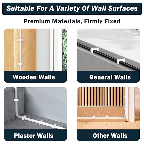 Miniatura 6 de Clips de cable para clavos, 100 clips de cable Ethernet planos de 0.315in, clips de cable coaxiales, clips de cable para altavoz, clavos de cable