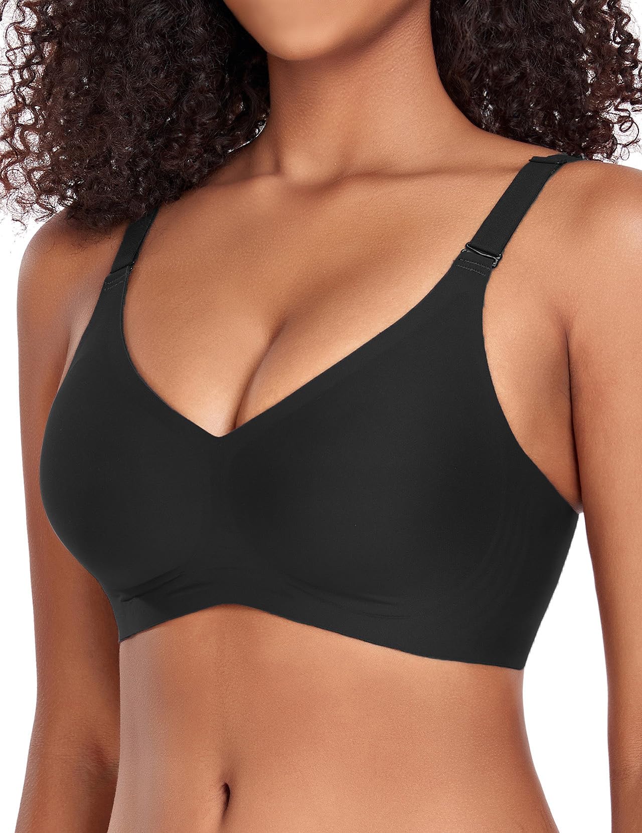 Silky Bras for Women No Underwire V Neck Bralettes for Women Cloud Feel Everyday T Shirt Bra with Extender XX-Large Black
