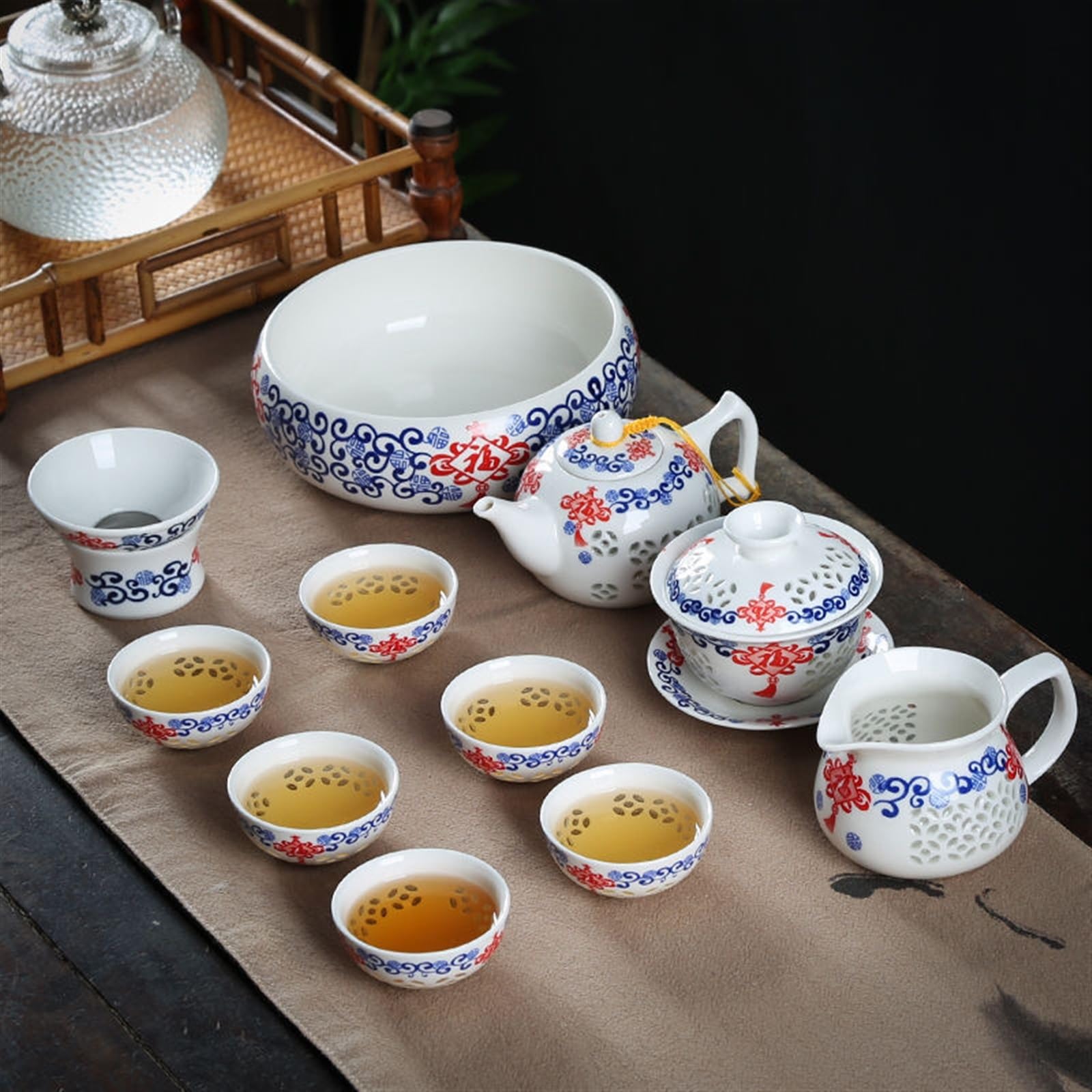 11 szt. pusty zestaw do herbaty Kung Fu, niebiesko-białe porcelanowe naczynia do picia, szkło ceramiczne, czajniczek, sitko Gaiwan, kubek na targi, podróżny zestaw do herbaty dla miłośników herbaty