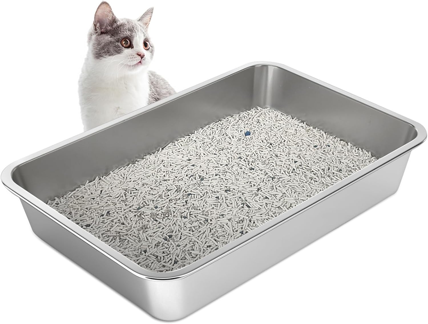 LIHONG Stainless Steel Cat Litter Box,Large Metal Litter Box for Small Large Cats Kitty Rabbits,No Smell,Non Stick,Easy to Clean(20" Lx14 Wx4 H,L)