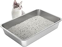 Vista 10 de Caja de arena de acero inoxidable para gatos, caja de arena de metal cubierta, bandejas de arena para gatos con lados altos, cajas de arena