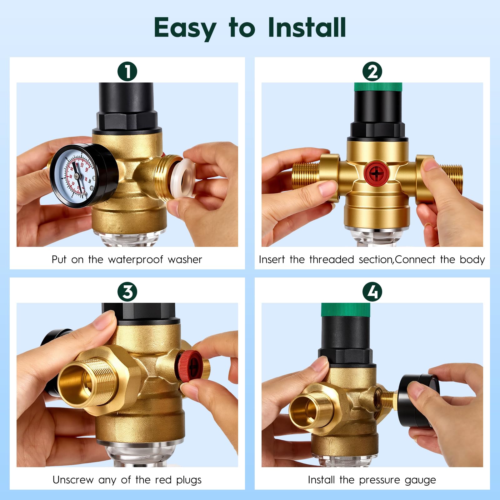 Régulateur Pression Jardin Réducteur Pression Eau 1" Avec Manomètre - Laiton, Réglable, Pour Jardin, Chauffage Filtre Mailles Laiton