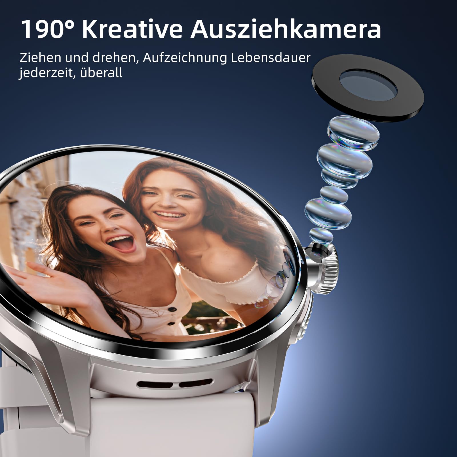 LOKMAT 4G SIM-Karte Android Smart Watch,1,6 Zoll AMOLED Großbildschirm 3 GB + 32 GB Smartwatch für Männer und Frauen mit drehbarer Kamera, WiFi, GPS,Fitness-Aktivitätstracker-Uhr (Silber)