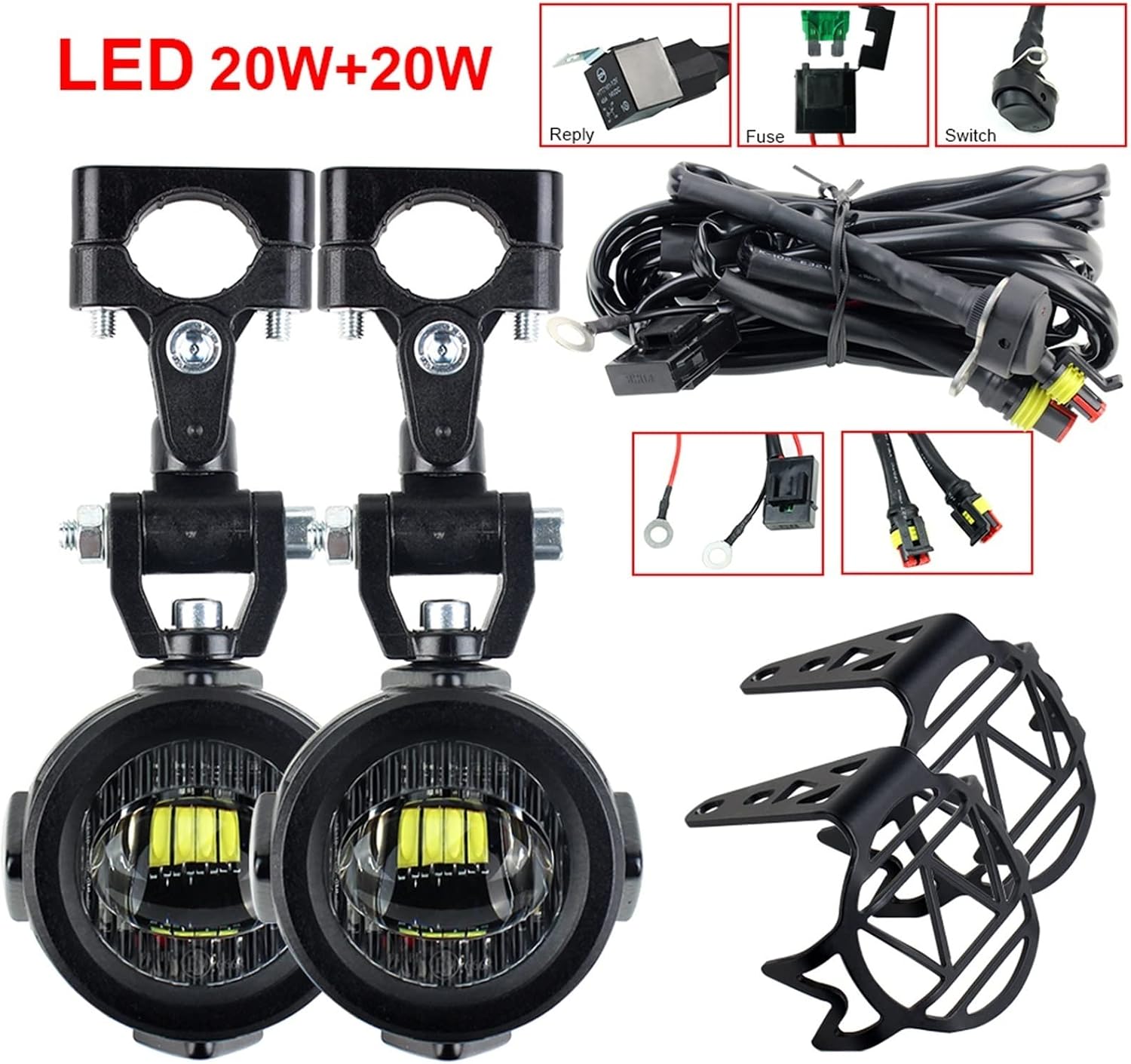 Universal 40W Motorcycle LED Auxiliary Fog Light Fit For R1200GS ADV F800GS Driving Headlight 6500k Lamp Lights harness