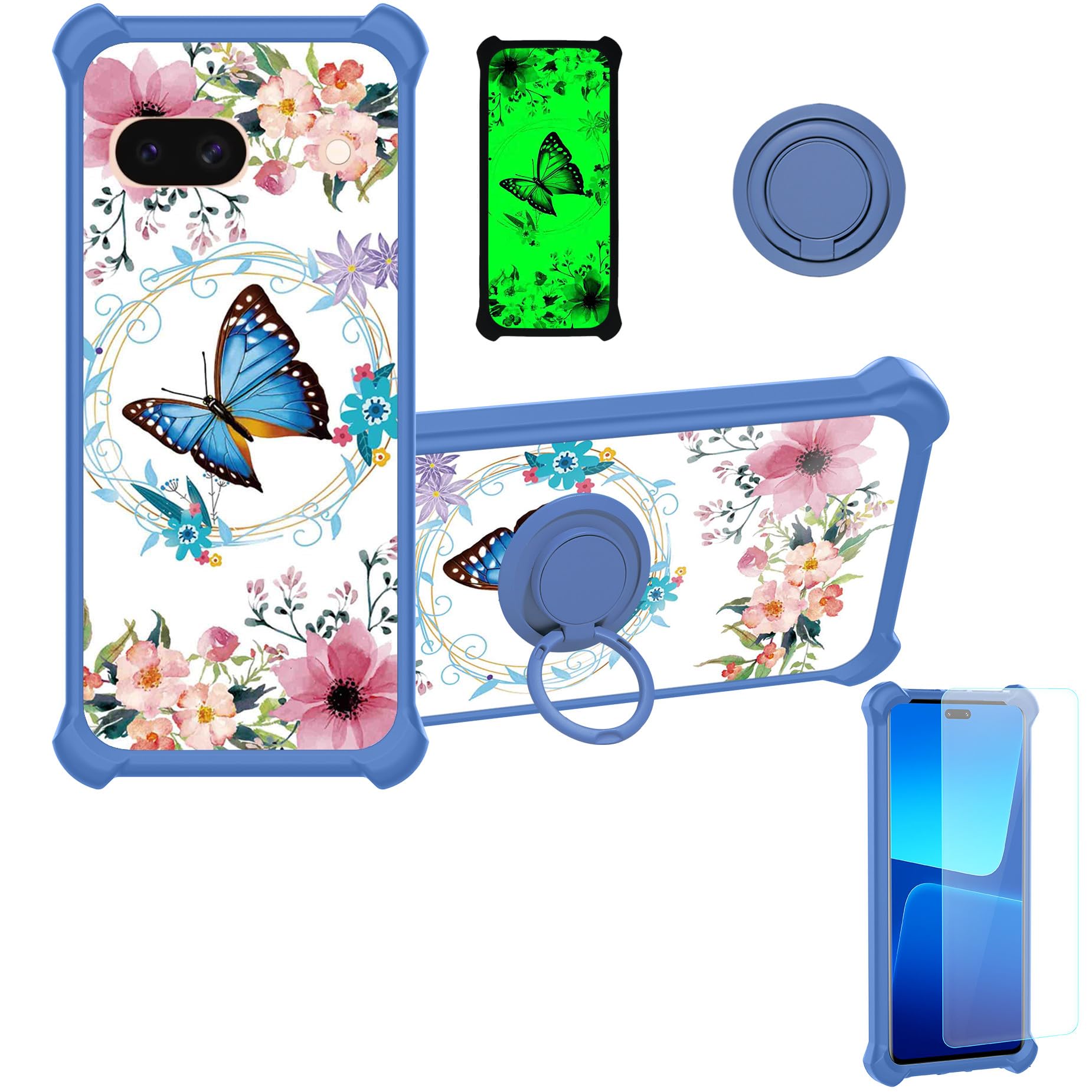 jioeuinly Pixel 8A Case Compatible with Google Pixel 8A Phone Case Cover [with Tempered Glass Screen Protector][Hard PC + Soft Silicone][Ring Support]