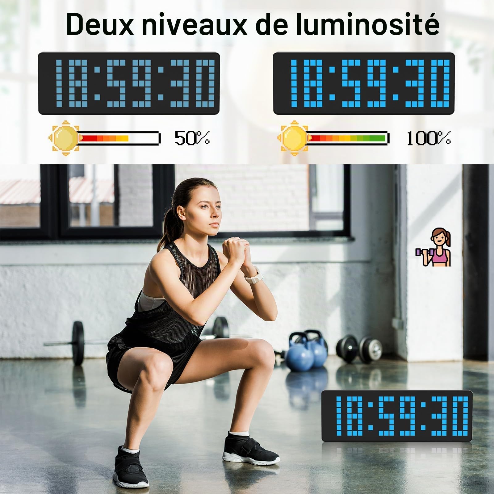 Timer Sport, Horloge Digitale Murale LED Grand Format 13,2" avec Compte à Rebours/Chronomètre Horloge Numerique pour la Salle de Sport Garage Maison Sport et Même Intérieur et Extérieur (Bleu)