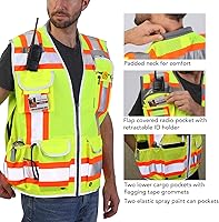 Vista 26 de Dib Safety - Chaleco reflectante amarillo de malla, chaleco de alta visibilidad con bolsillos y cremallera, clase 2 ANSI de alta resistencia, hecho