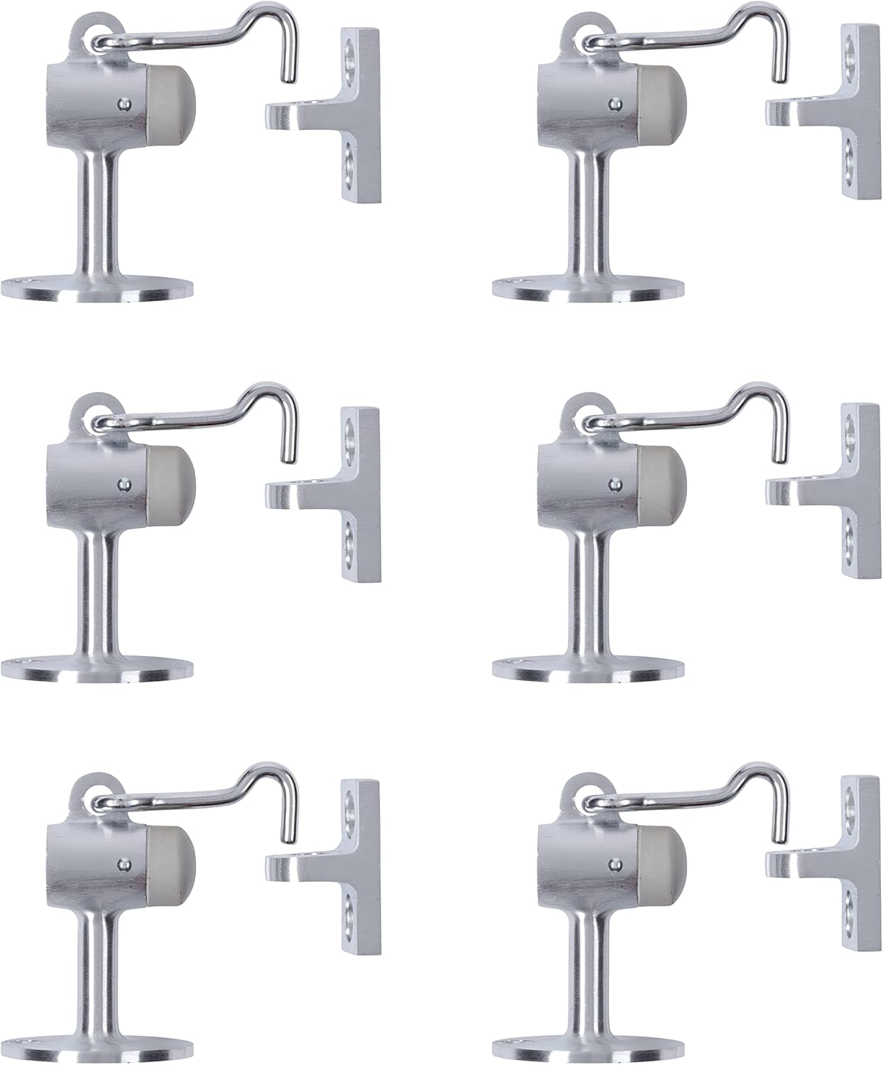 BRINKS Commercial - 6-Pack Floor Door Stop with Holder, Satin Chrome Finish - Non-Obtrusive Option to Protect Doors and Walls