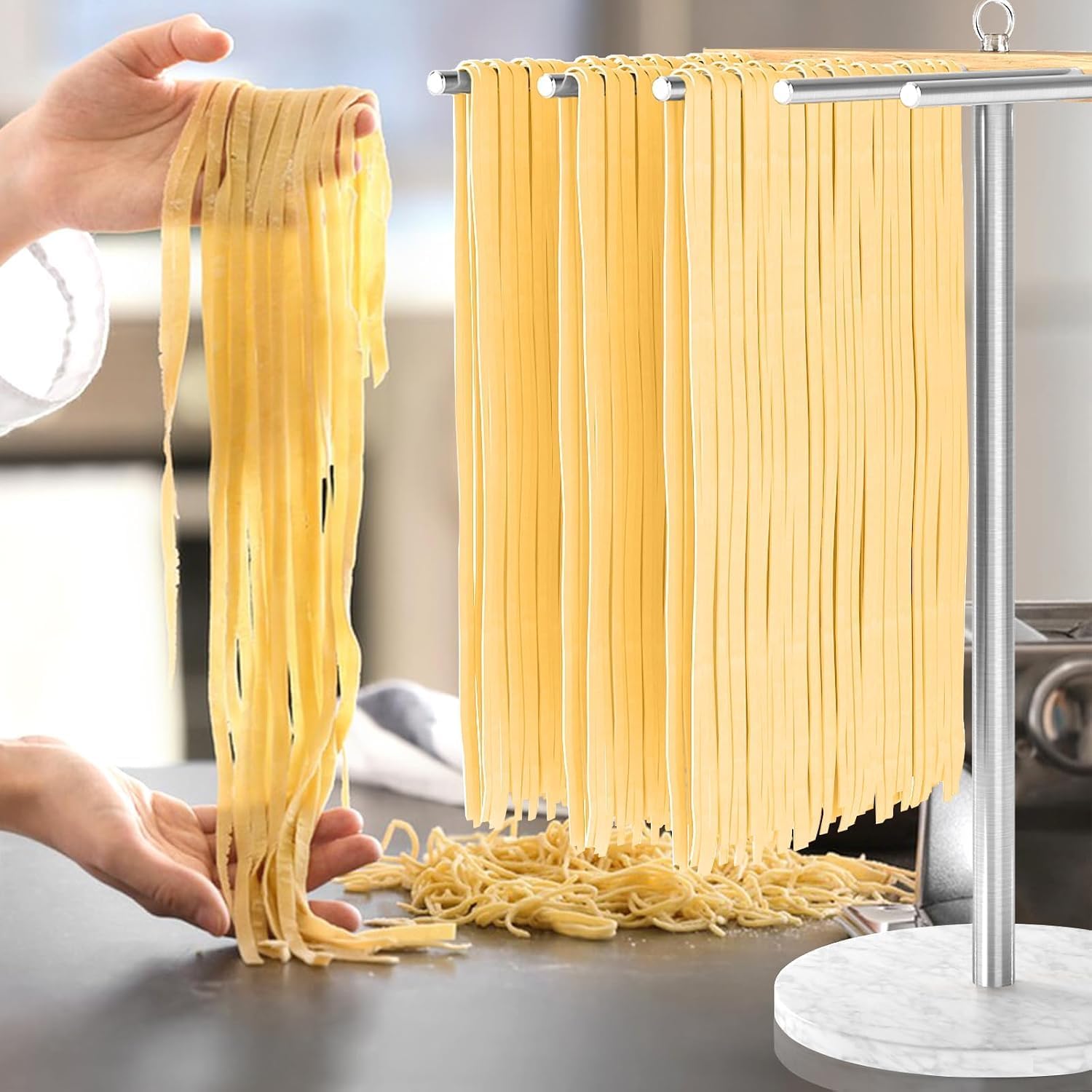 STWWO Pasta Drying Rack, 304 Stainless Steels Arms with Stable Marble Base image 2