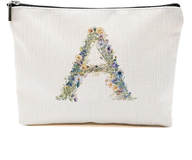 Necessaire de maquiagem DHKG Floral A com inicial personalizada