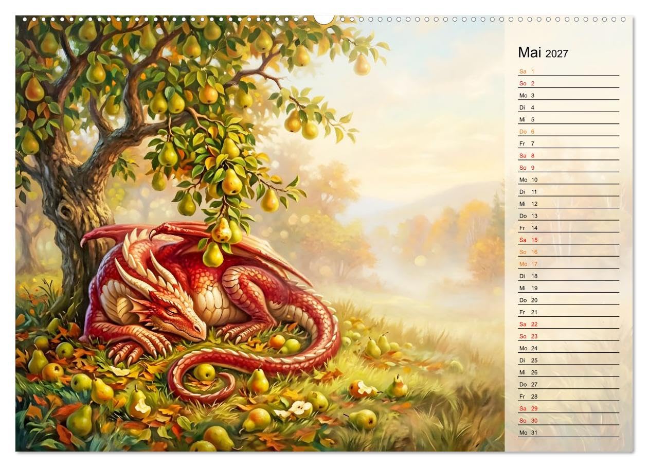 CALVENDO · Diebische Drachenmädchen (Kalender 2027) | DIN A2 Querformat · Wandkalender · Freche Naschmomente im geheimen Obstgarten
