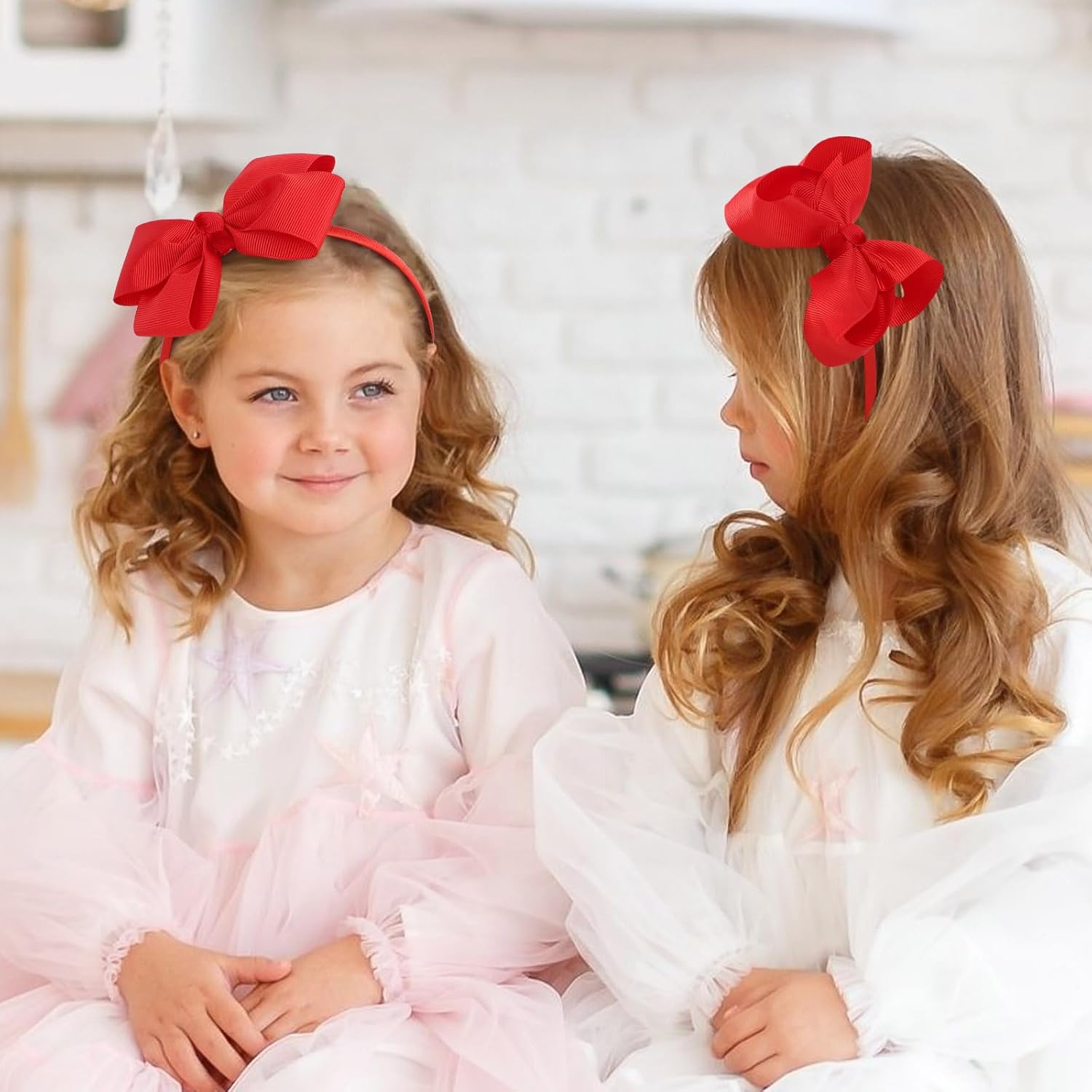 OAOLEER Grosgrain Bow Headband for Girls, Red Headband with 4.5 inch Bow for Hair Band Accessories for Girls Set of 2 (Red, 4.5inch)