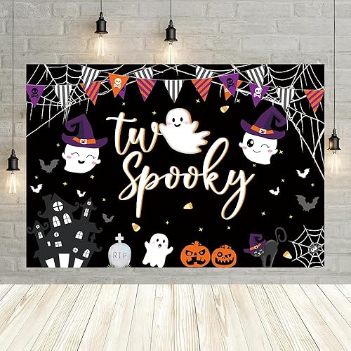 Miniatura 5 de Telón de fondo de dos espeluznantes para fiesta de cumpleaños de Halloween, fiesta de cumpleaños de Halloween, decoración de fiesta de cumpleaños,