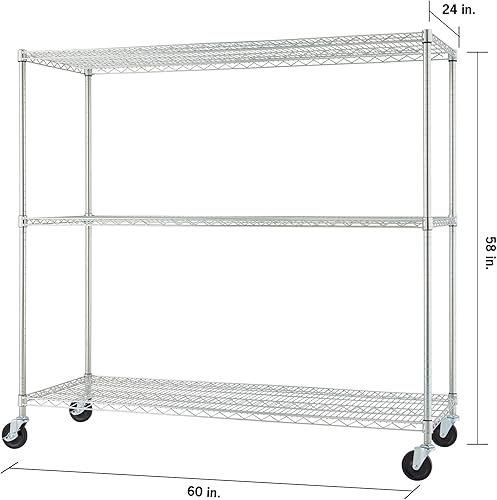 Miniatura 3 de TRINITY Basics - Estantería de alambre ajustable de 3 niveles con ruedas para organización de cocina, almacenamiento de garaje, lavandería,