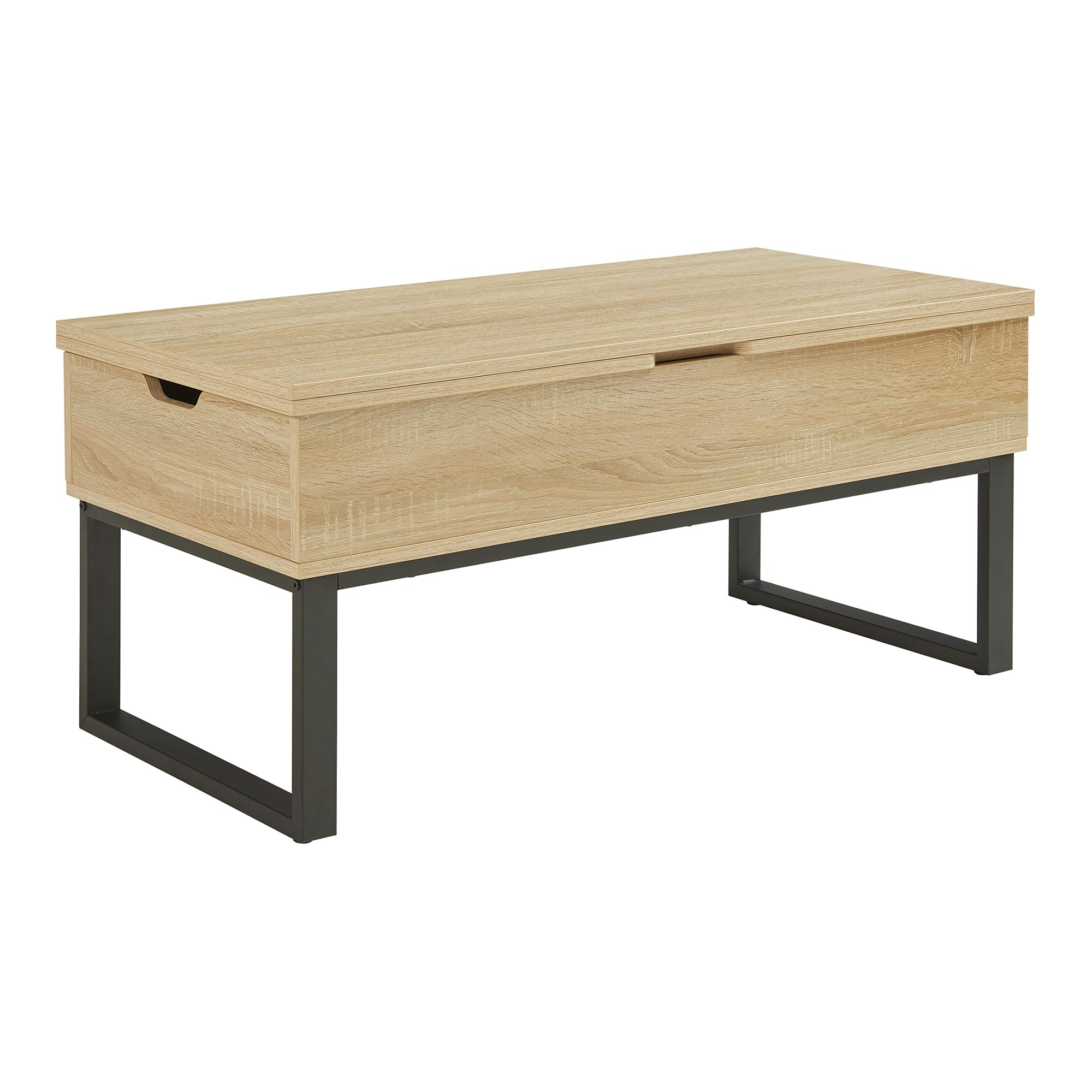 [en.casa] Mesa de Centro Rauli Mesa Baja Rectangular con Tablero Elevable y Extensible con 3 Compartimentos Internos Mueble Auxiliar Mesita para Salón 100 x 50 x 47 cm - Efecto Roble